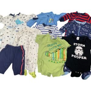 10 Baby Boys 3 Months Long Sleeve One Piece Zip Up Sleepers Clothes Lot